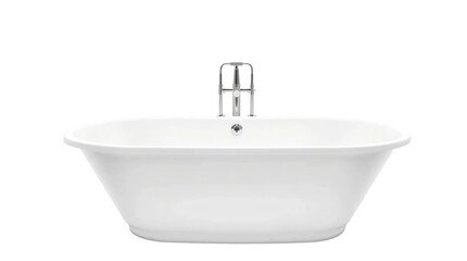 Empty white bathtub with faucet isolated on transparent background
