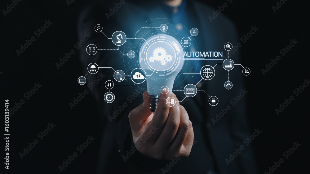 Poster modern automation drives workflow efficiency by connecting systems, people, and data. with intellige