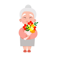 Sweet grandma with a bouquet of flowers