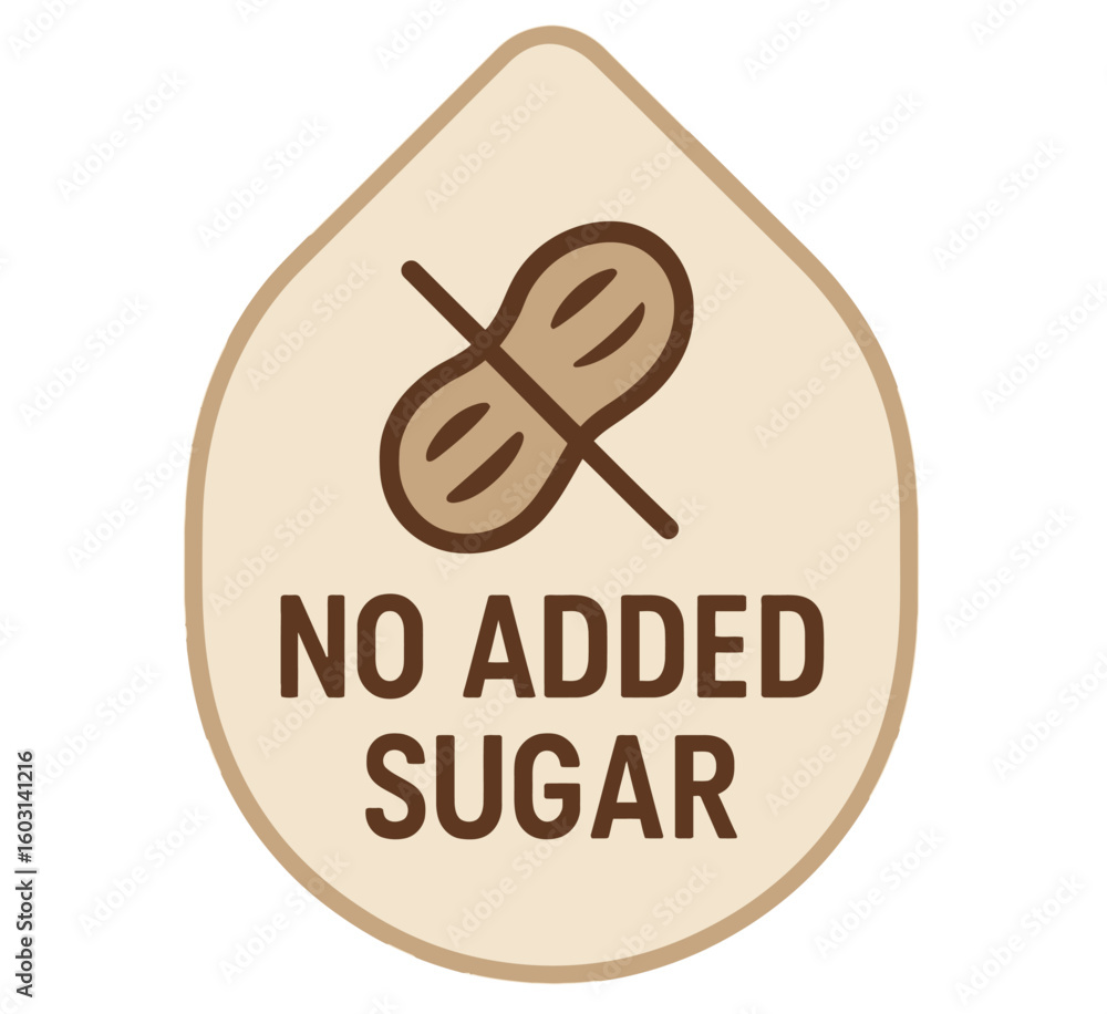 Fototapete this graphic clearly states that a product has no added sugar or peanuts. modern flat vector sticker