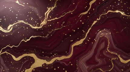 Burgundy Marble with Glowing Golden Lines