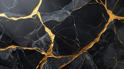 Rich Black Marble with Glossy Gold Breaks