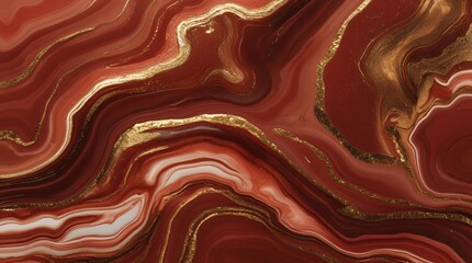 Dynamic Red Marble with Yellow Fluid Patterns