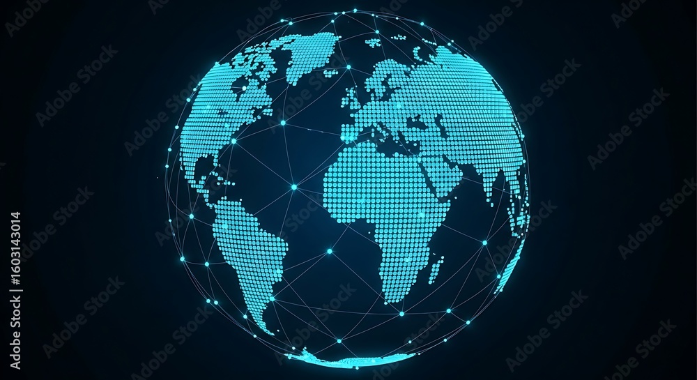 Poster digital glowing earth with connected dots and global network