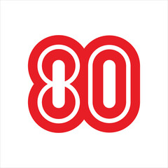 80. Number 80 design. Number 80 design illustration. Eighty text design on a white background.