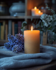 Bookshelf with Candlelight in Cozy Interior