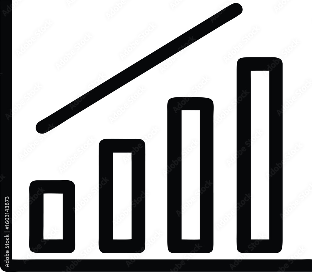 Poster bold black outline bar chart illustrating mobile device usage and data trends isolated on transparen