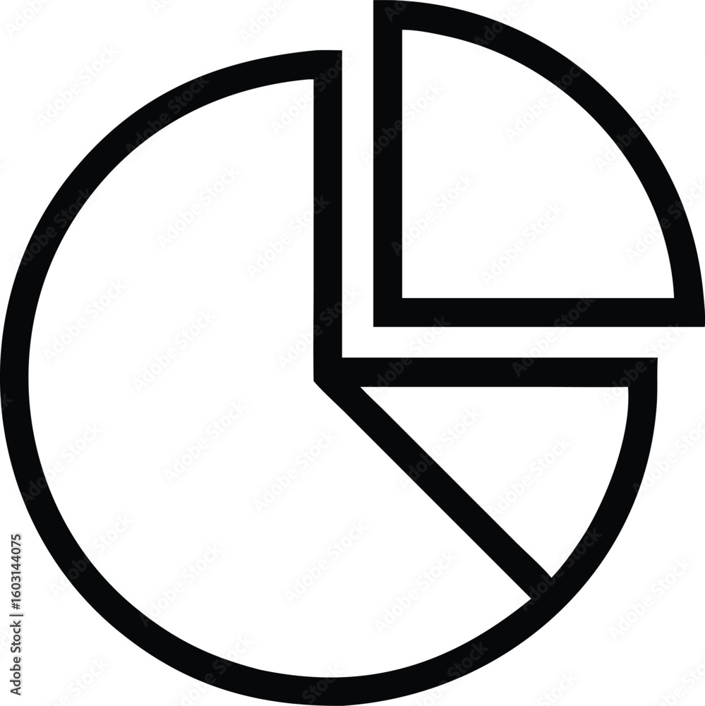 Poster a simple black outline vector pie chart with one segment highlighted isolated on transparent backgro