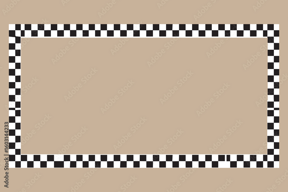Poster rectangular frame with a black and white checkered border on a beige background