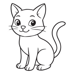 Cute Cartoon Cat Sitting &ndash; Black and White Line Art for Kids