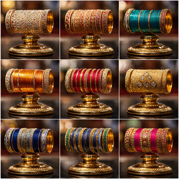 Colorful Bangles Arranged on Display Stand


