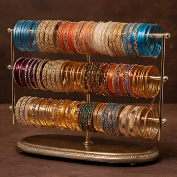 Colorful Bangles Arranged on Display Stand

