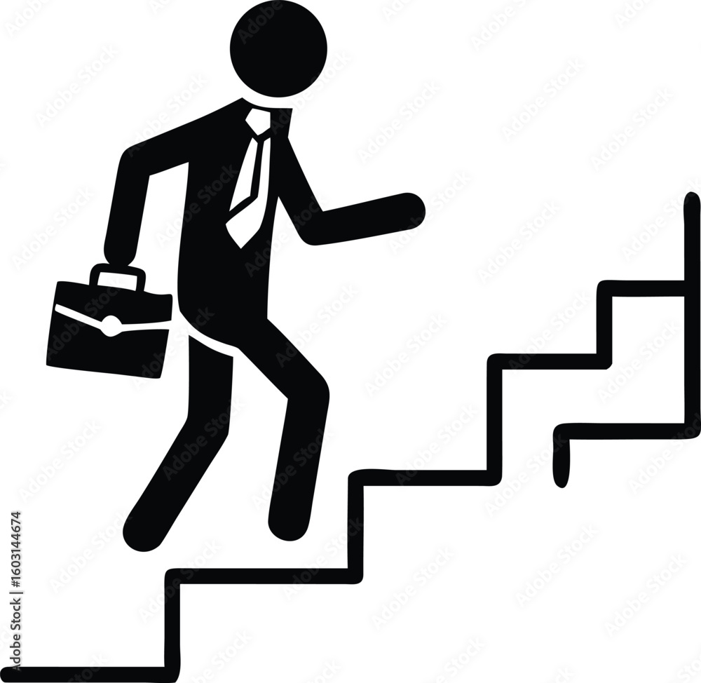Poster side view of a person ascending a challenging steep staircase a solitary figure in motion isolated o