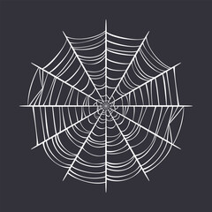 Spider web isolated on dark background. Vector cartoon illustration.