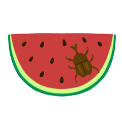 スイカを食べるカブトムシ