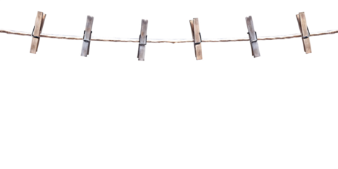 Wooden clothespins on twine isolated on a transparent background clothesline hanging