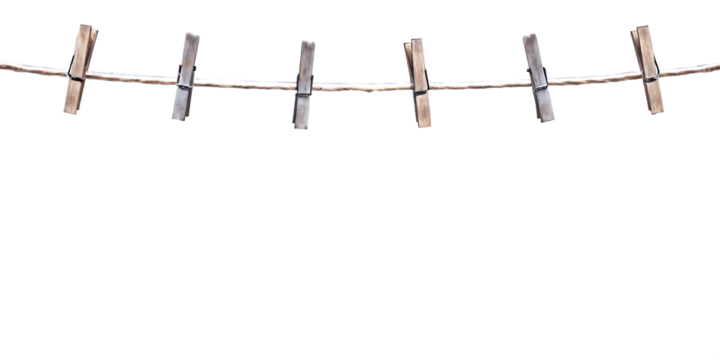 Wooden clothespins on twine isolated on a transparent background clothesline hanging