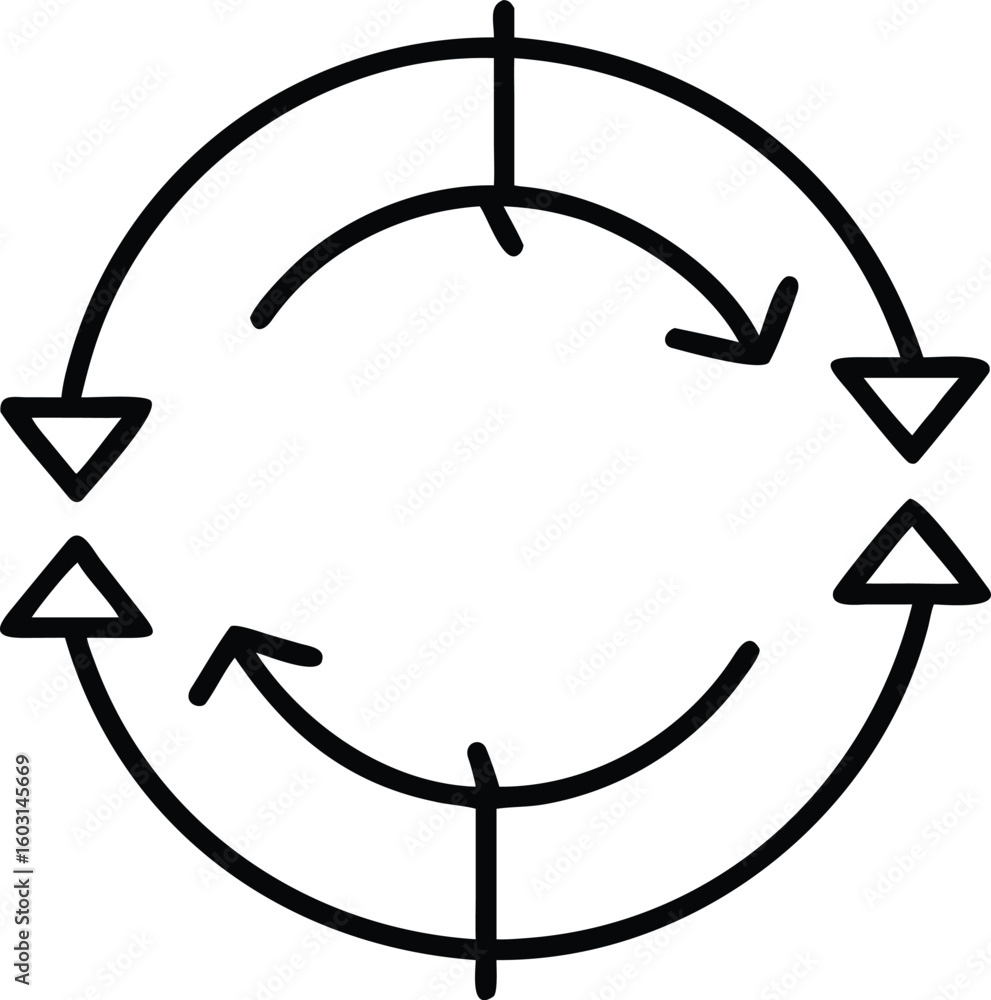 Poster minimal black outline vector of a circular process or cycle isolated on transparent background