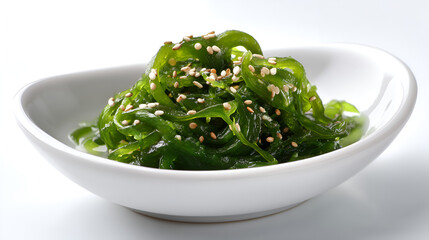 Seaweed salad, a refreshing dish with sesame seeds, perfect for light meals or as a side.