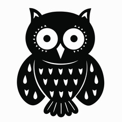 Black and White Owl Illustration with Decorative Details