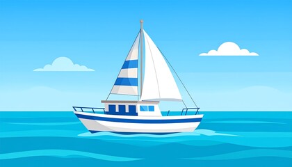 Sailing adventure on a tranquil ocean: A cartoon illustration of nautical leisure time