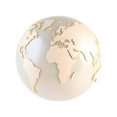 Obraz premium Globe with airplane, 3D illustration, metallic material, soft reflections, white background. Generative AI