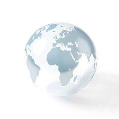 Naklejka premium Globe with airplane, 3D illustration, metallic material, soft reflections, white background. Generative AI