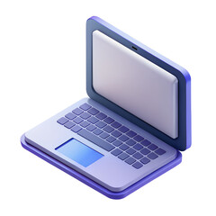 Modern isometric laptop computer with blank screen on a transparent background