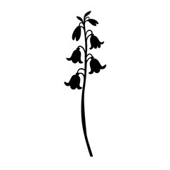 Minimalist black silhouette of a bluebell flower on a white background