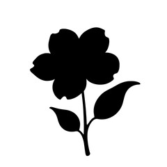 Minimalist black silhouette of a camellia flower on white background