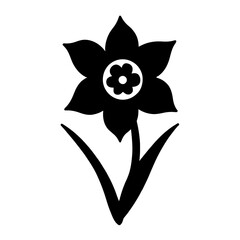 Minimalist black silhouette of a daffodil on a white background
