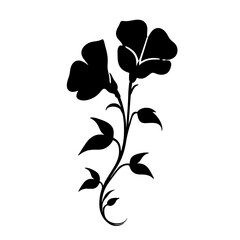Minimalist black silhouette of morning glory flower and curling vine on white background