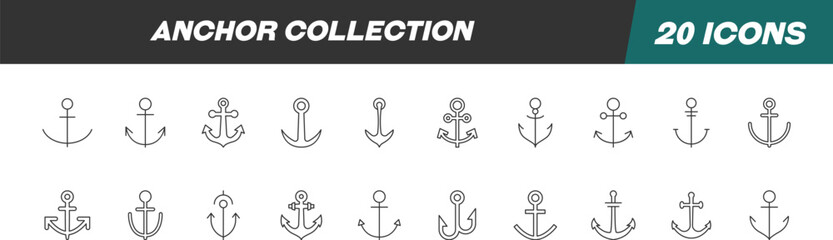 Signs of anchor for Shops and Stores. Suitable for books, stores, shops. Editable stroke in minimalistic outline style. Symbol for design