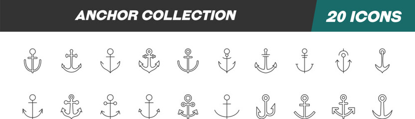 Line Signs of anchor for Advertisement. Suitable for books, stores, shops. Editable stroke in minimalistic outline style. Symbol for design