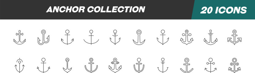 Line Signs of anchor for Adverts. Suitable for books, stores, shops. Editable stroke in minimalistic outline style. Symbol for design