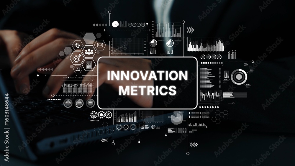 Poster innovative business metrics dashboard with data visualization and analytical tools for strategic dec