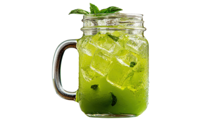 Refreshing Green Drink with Ice Cubes and Mint Leaves
