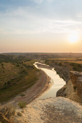 View from Wind Canyon Trail in Theodore Roosevelt National Park at golden hour