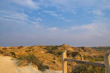 View from Wind Canyon Trail in Theodore Roosevelt National Park at golden hour