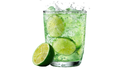 Refreshing Lime Drink with Ice Cubes and Water Splash