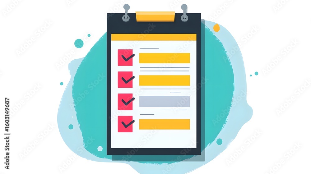 Poster a colorful checklist on a clipboard with highlighted tasks completed. this image represents producti