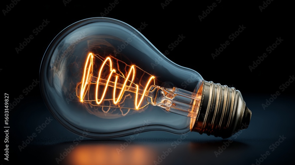 Poster a high-resolution image of a light bulb with a glowing filament, symbolizing a bright new idea or br