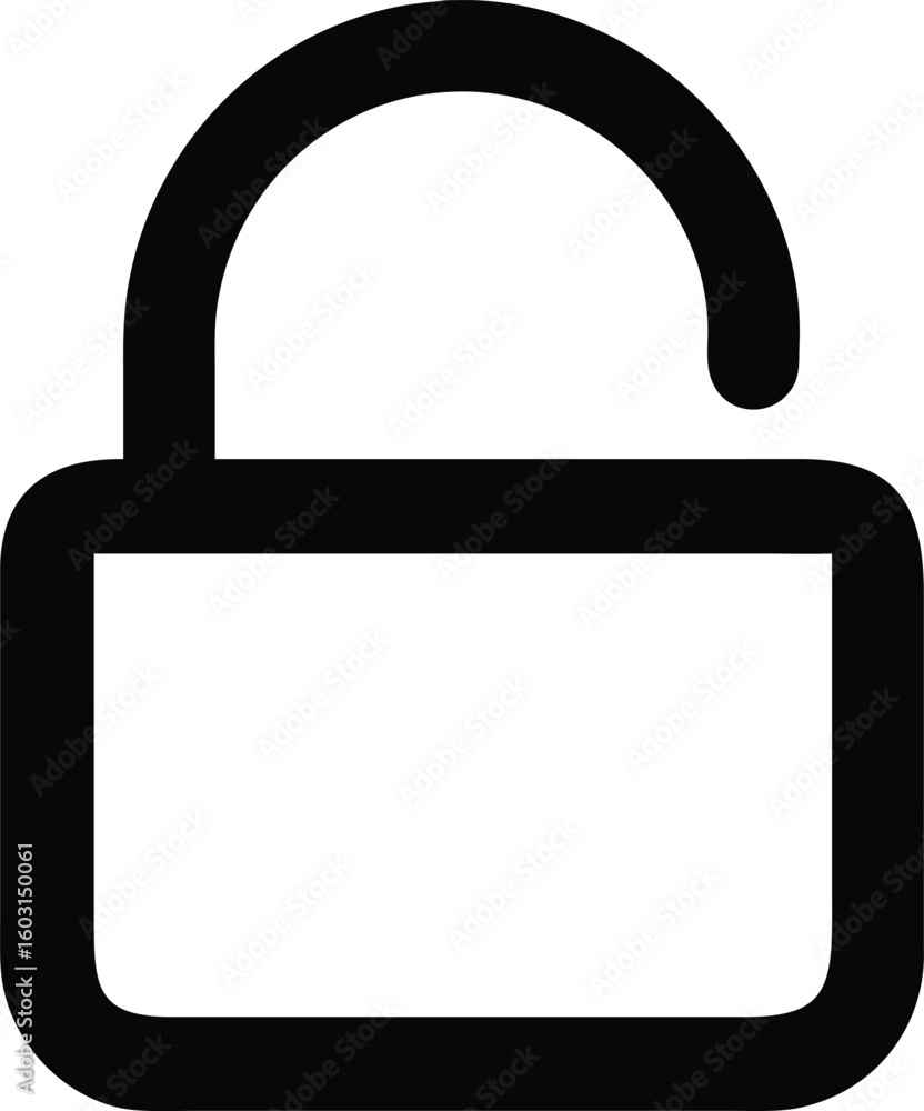 Poster simple black outline vector icon of a closed padlock for security and access control isolated on tra