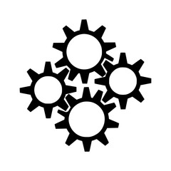 Interlocking Gears: A bold monochrome illustration showcases four cogs interlocked, symbolizing teamwork, mechanics, and industrial processes.