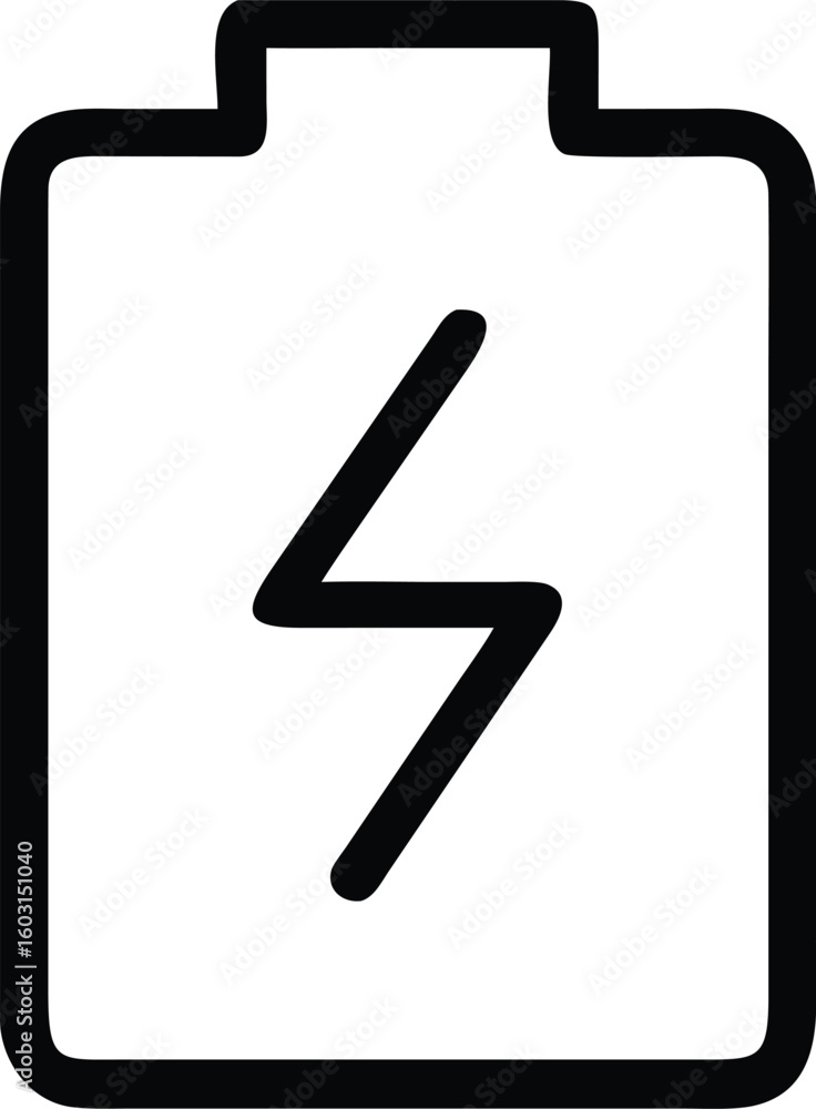 Aufkleber simple black outline vector icon of a battery with a power symbol isolated on transparent background