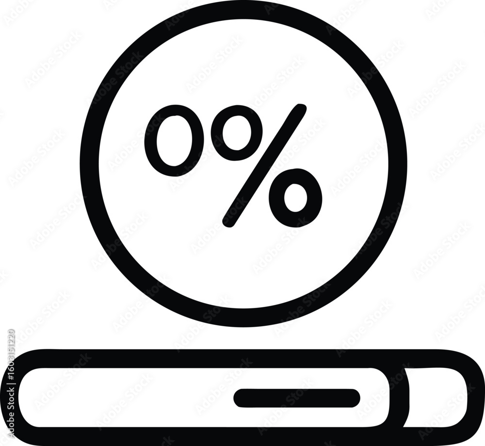Poster simple black outline progress bar with percentage indicator isolated on transparent background