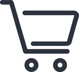 Simple black outline vector icon of a shopping cart isolated on transparent background