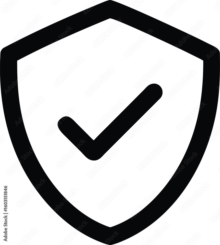 Poster single black outline vector icon representing a security shield or badge isolated on transparent bac