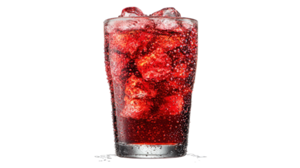 Refreshing Red Soda with Ice in a Clear Glass Cup