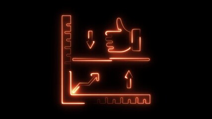 Neon graph with upward arrow and thumbs up symbol indicating growth success and positive feedback on black background - Powered by Adobe